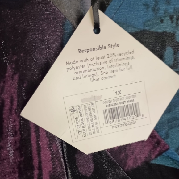 NWT Ava & Viv Balloon Long Sleeve Midi Wrap Dress In Black Floral Size 1X - Picture 9 of 11